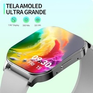 Smartwatch 1,96" AMOLED IP68: Chamadas Bluetooth, 100+ Esportes, Assistente de Voz - Unissex c/ 2 Pulseiras (Prata) - imagem 3