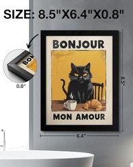 Pôster de Arte de Parede com Gato Engraçado 'Bonjour Mon Amour' - 15x20cm | Decore com Charme e Humor - imagem 4