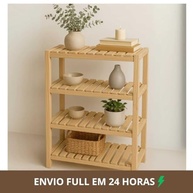 Estante Prateleira 4 Andares em Madeira Maciça de Pinus 100x70 cm - Ideal para Cozinha, Sala e Organização - imagem 4