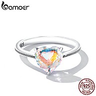 Anel Bamoer 925 Prata com Diamante e Coração – Presente Moda para Meninas - imagem 1