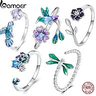 Anel Prata 925 Bamoer: Beija-Flor, Flor e Libélula - imagem 1