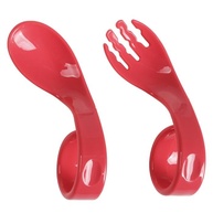 Talher de Treinamento Infantil com Alça Curva e Anelada - Colher e Garfo Ergonômico para Bebês (Vermelho) - imagem 3