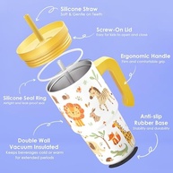 Copo Infantil com Canudo de Aço Inox 590ml - Estampas Animais Selvagens | Isolado, Seguro e Divertido - imagem 5