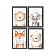 Kit 4 Quadros Quarto de Bebê Animais - Leão, Urso, Elefante e Raposa em Madeira Premium - imagem 4