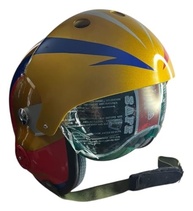 Capacete Militar Retrô Amarelo e Vermelho: Estilo Único com Viseira Anti-Riscos - imagem 4