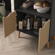 Aparador Buffet Retrô Grécia 2 Portas com Prateleiras e Nicho - Design Canelado Preto - imagem 4