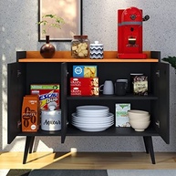 Aparador Balcão Buffet 3 Portas com Prateleira Puxador Concha - Design Moderno Preto/Cinamomo - imagem 3