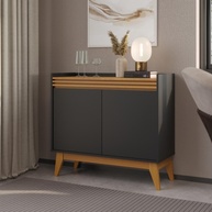 Buffet Aparador Ripado 2 Portas com Pés de MDF Astúrias 92cm - Design Moderno em Preto e Cedro - imagem 1