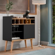 Aparador Retro Florença com Adega, Porta Deslizante e Nicho - Design Moderno em Preto e Natural - imagem 5