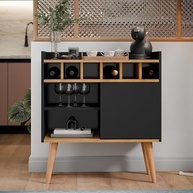 Aparador Retro Florença com Adega, Porta Deslizante e Nicho - Design Moderno em Preto e Natural - imagem 4