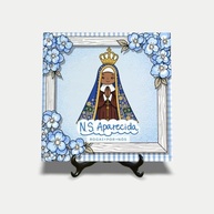 Quadro Azulejo 15x15cm Fé Nossa Senhora Aparecida - Decoração Religiosa Elegante - imagem 2
