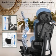 Cadeira Ergonômica de Escritório com Apoio para Pés | Encosto Ajustável 145°, Braços e Cabeça 3D, Suporte Lombar, Até 150kg - imagem 5