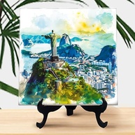 Quadro Azulejo Aquarela Cidade do Rio de Janeiro - Arte Decorativa Exclusiva - imagem 3