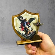 Adorno Mesa São Miguel Arcanjo com Espada - Escudo Religioso em Madeira - imagem 3