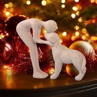 Escultura de Cachorro em Arenito - Estátua Fofa de Homem e Cachorro para Decoração de Casa e Presente Sentimental - imagem 3