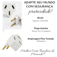 Adaptador Tomada Universal Argentino/Europeu p/ Brasileiro 10A/15A Bivolt - imagem 3