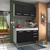 Armário Aéreo Honduras + Balcão com Pia Inox 120cm Branco/Preto - imagem 1