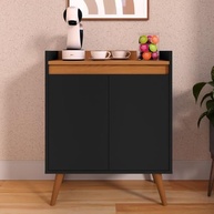 Armário Aparador Cantinho Do Café 2 Portas com Prateleira – Design Moderno em Preto e Freijó - imagem 4