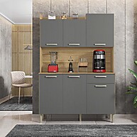 Armário de Cozinha 6 Portas Kit Gênova Freijó/Gris - imagem 1