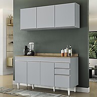 Armário de Cozinha Argélia 150cm com Balcão e Tampo – Marrocos Cinza/ Castanho - imagem 1
