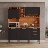 Armário de Cozinha New Topázio 6 Portas 2 Gavetas Cinamomo/Preto - imagem 1