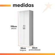 Armário Multiuso Organizador Lavanderia 2 Portas 3 Prateleiras 1,70m New Branco - Espaço Inteligente para Lavanderia - imagem 4