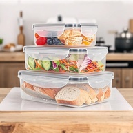 Conjunto de 3 Recipientes para Armazenamento de Alimentos com Tampas – Sem BPA, à Prova de Vazamento e Empilháveis - imagem 1