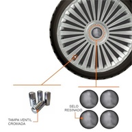 Jogo de Calotas Europa Premium Aro 14 para Peugeot 206, 207, 208, 307, 4008 e Hoggar - Design Exclusivo com Selo Resinado e Tampas Cromadas - imagem 3
