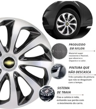 Jogo 4 Calotas Esportivas Velox Aro 15 Preto/Prata - Onix, Prisma, Spin e Mais! - imagem 5