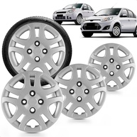 Kit 4 Calotas Aro 14 Fiesta Hatch Sedan 2011-2013 Prata Grid - Cubo Baixo - imagem 1