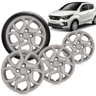 Kit 4 Calotas Aro 14 Fiat Mobi 2017 2018 Prata Grid Cubo Baixo - imagem 2