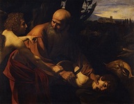 Pintura de Caravaggio - O Sacrifício de Isaac - Arte Religiosa em Tela de Alta Qualidade - imagem 1