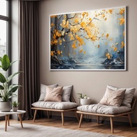 Quadro Decorativo Folhas Amarela com Moldura - Arte Impressão 4K para Sala e Quarto - imagem 1