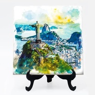 Quadro Azulejo Aquarela Cidade do Rio de Janeiro - Arte Decorativa Exclusiva - imagem 2