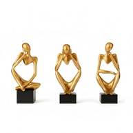 Trio Pensadores Arte Abstrata Dourado – 3 Esculturas Decorativas em Gesso 12 cm, Pintadas à Mão com Alma Metálica - imagem 1