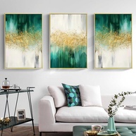 Arte Abstrata Verde Esmeralda com Folha Dourada - Impressão em Tela 40,6 x 61 cm - 3 Peças para Decoração de Parede - imagem 1