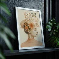 Quadro Decorativo Mulher com Flores e Borboleta - Arte Feminina Elegante em Tons Pastel para Parede Moderna - imagem 2