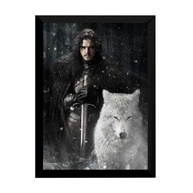 Quadro Game of Thrones Stark Jon Snow com Arte do Lobo Branco - Decoração Temática para Fãs - imagem 1