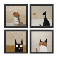 Kit 4 Quadros 18x18 cm com Arte de Gatos | Moldura Preta em Madeira Ecológica - imagem 2