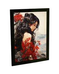 Quadro Decorativo Mulher de Vermelho com Rosas - Arte Elegante para Quarto e Sala - imagem 1