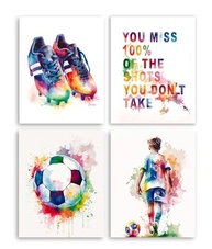 Cartazes de Futebol para Quarto de Meninos - Arte Esportiva Moderna em Estilo Graffiti, Conjunto de 4 (20x25cm) - imagem 2