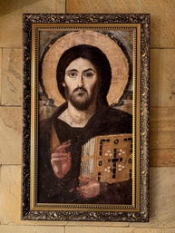 Cristo Pantocrator em Tela Canvas 57x35cm - Arte Sagrada Emoldurada para Decoração - imagem 1