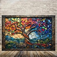 Arte de Parede Tela Rústica Vintage - Árvore da Vida em Mosaico 30x45cm - Decoração Moderna para Casa e Escritório - imagem 4