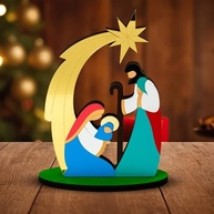 Presépio Sagrada Família 30cm - Decoração Natalina Artesanal em MDF com Estrela Dourada - imagem 3
