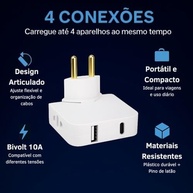 Adaptador Tomada Articulado com USB-C e USB: Carregue 4 Dispositivos + Design Compacto - imagem 4