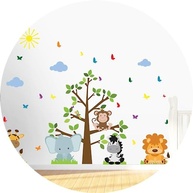 Adesivo de Parede Infantil Árvore Safari com Nuvens Azul - 66 Peças para Decoração Criativa - imagem 4