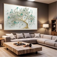 Quadro Decorativo Arvore Azul Verde 130x90cm - Arte Moderna para Sala e Quarto - imagem 5