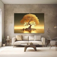 Quadro Decorativo Arvore Dourada 100x70cm - Canvas Moderno para Sala, Quarto e Escritório - imagem 2