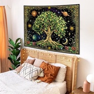 Tapeçaria Árvore da Vida Vintage - Estética Retrô com Detalhes Florais e Cósmicos para Decoração de Quarto - imagem 5