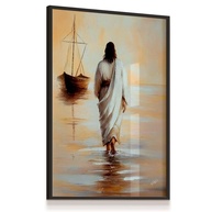 Quadro Decorativo Jesus Caminhando Sobre as Águas - 43x63cm Vidro com Moldura Preta - imagem 1